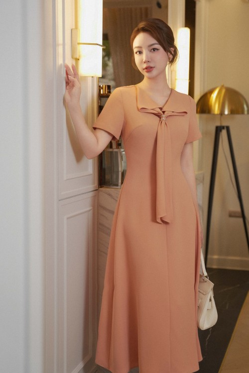Sixdo Light Orange Woven Flared Dress